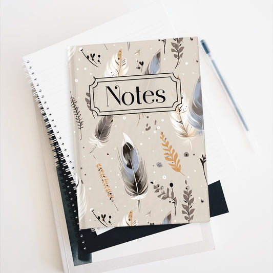 Hardcover Journal - Neutral Boho Feathers - 128 Ruled Pages