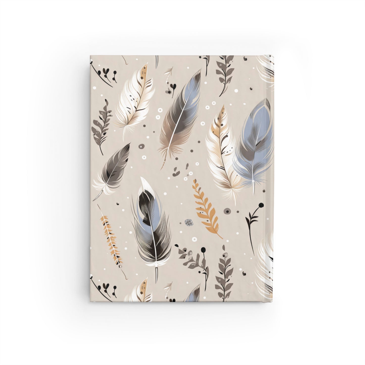 Hardcover Journal - Neutral Boho Feathers - 128 Ruled Pages