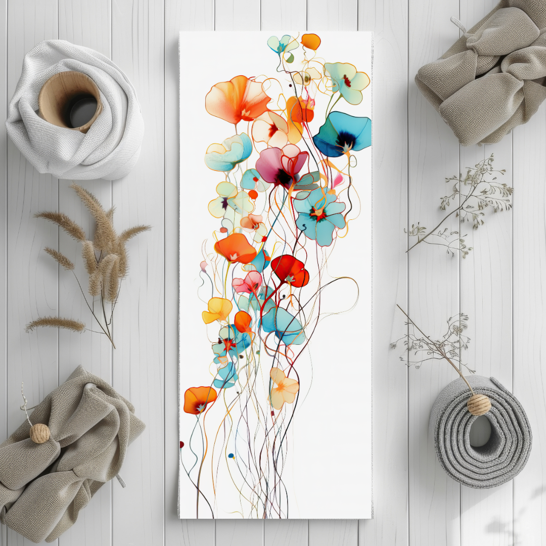 Rubber Yoga Mat | Watercolor Flowers | 24" x 68" | Perfect For Meditation