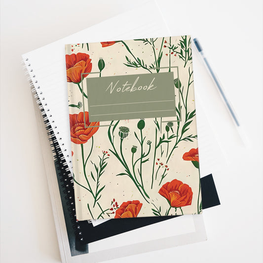 Hardcover Journal - Antique Poppies Composition Notebook - 128 Ruled Pages