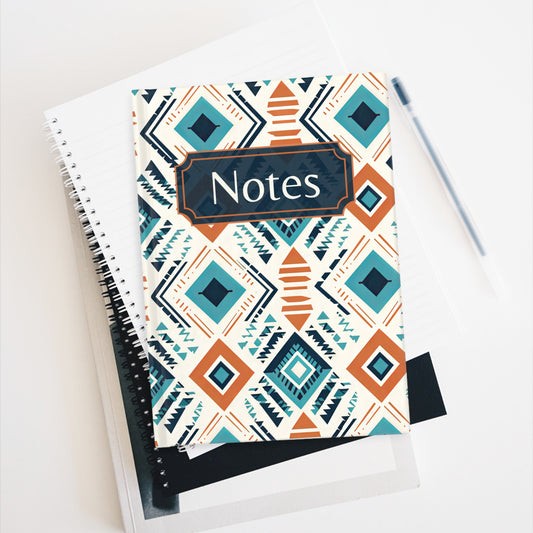 Hardcover Journal - Throwback Aztec Print Notebook - 128 Ruled Pages