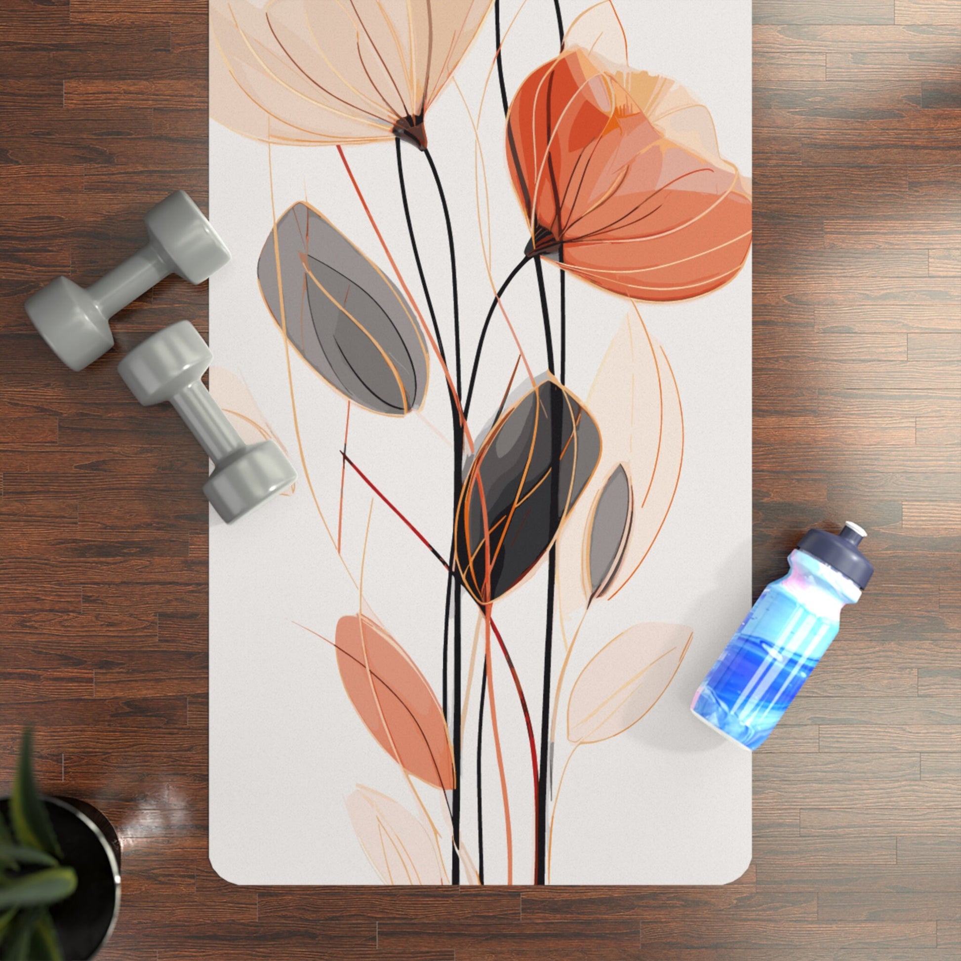 Rubber Yoga Mat | Watercolor Flowers | 24" x 68" | Perfect For Meditation